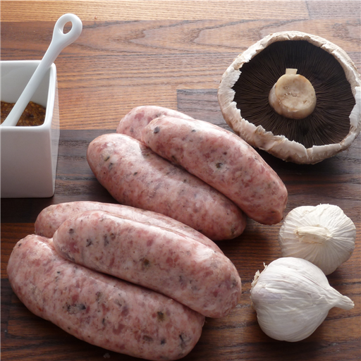 Pork, woodland mushroom and garlic sausages